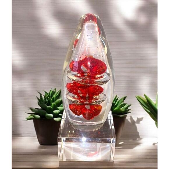 Glass Art Egg Shaped Organic Red Lava Art Design Sculpture Paper Weight - Picture 4 of 6